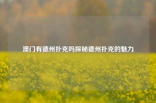 澳门有德州扑克吗探秘德州扑克的魅力